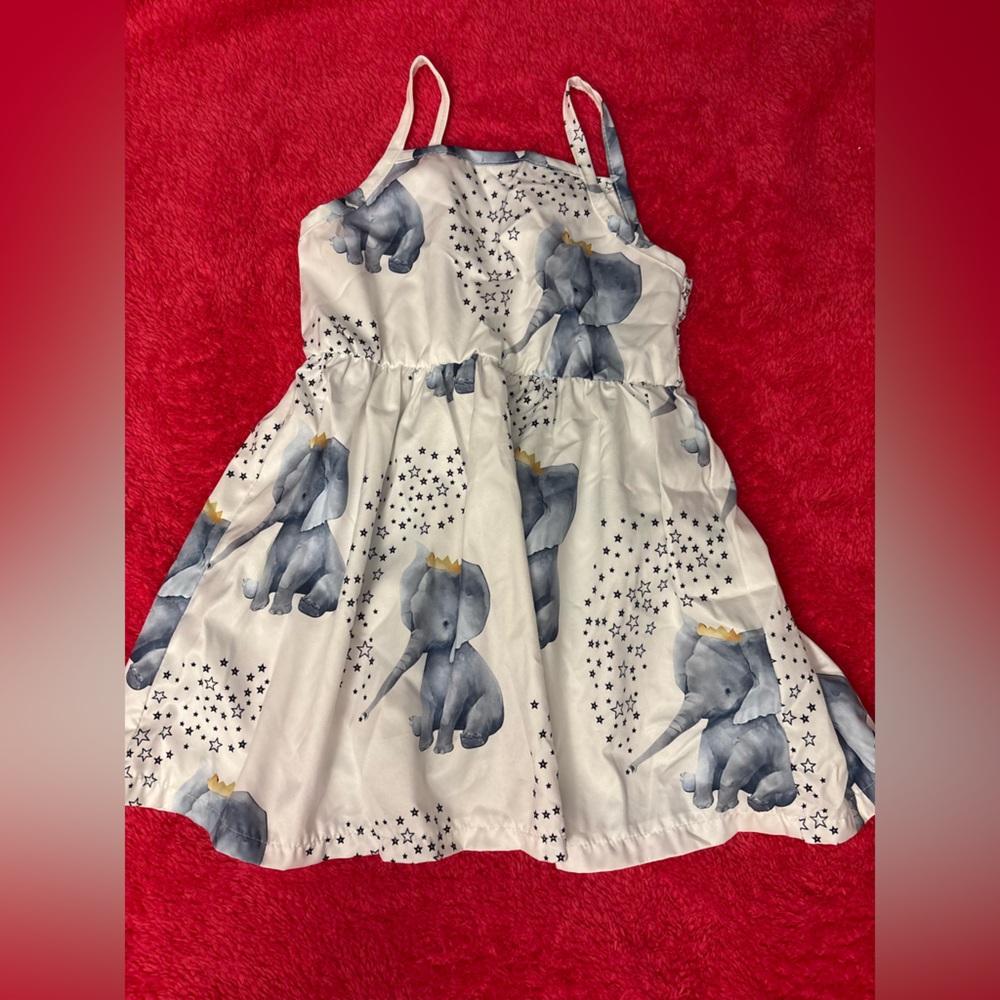 SHEIN White and Blue Elephant Print Kids Dress